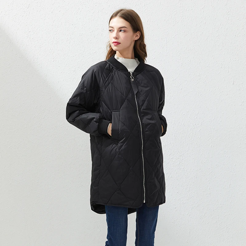 

FTLZZ Winter Ultra Light White Duck Down Coat Stand Collar Long Jacket Women Oversize Puffer Parkas Casual Warm Snow Outwear