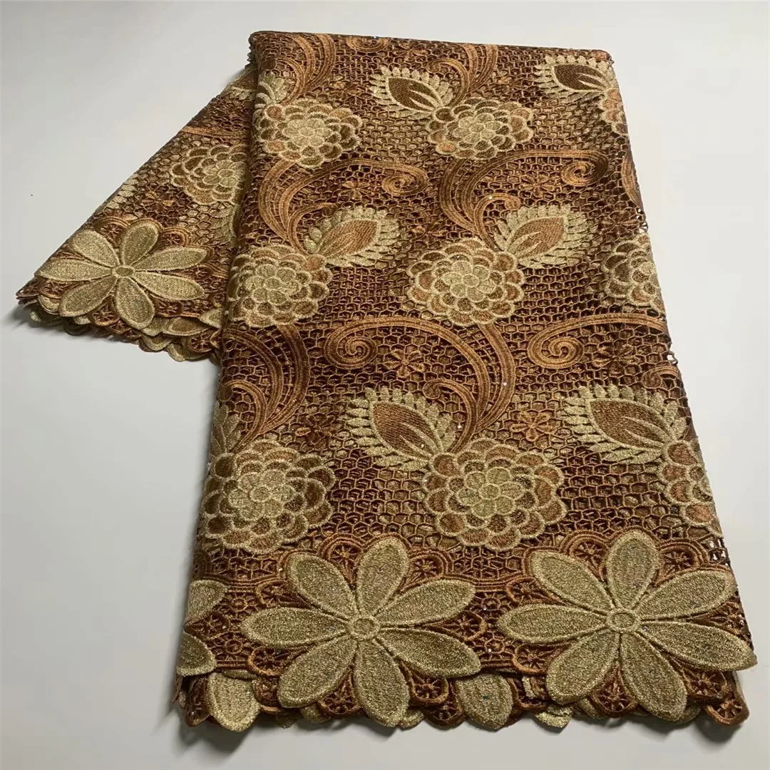 

New Design Nigerian Guipure Lace Fabric African Cord Lace Fabric 2021 High Quality Water Soluble French With Stones Lace Fabric
