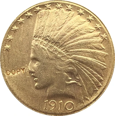 24 K позолоченный 1910 S $10 золото индийская половина монета с изображением орла