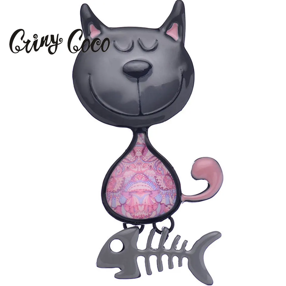 Cring Coco 2019 милый кот ест Броши рыба шарф булавки для детей дамы женщина Розовая