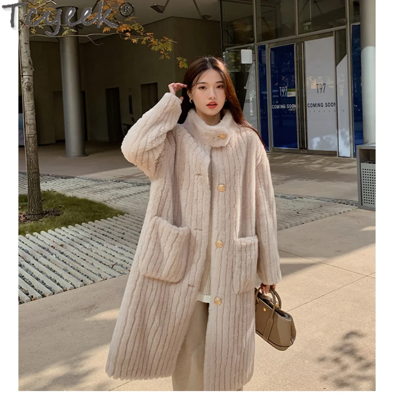 

Tcyeek Winter 2021 Sheep Shearing Overcoat Female Elegant 100% Real Wool Jacket Women's Clothing Casaco Feminino Inverno Gxy1229