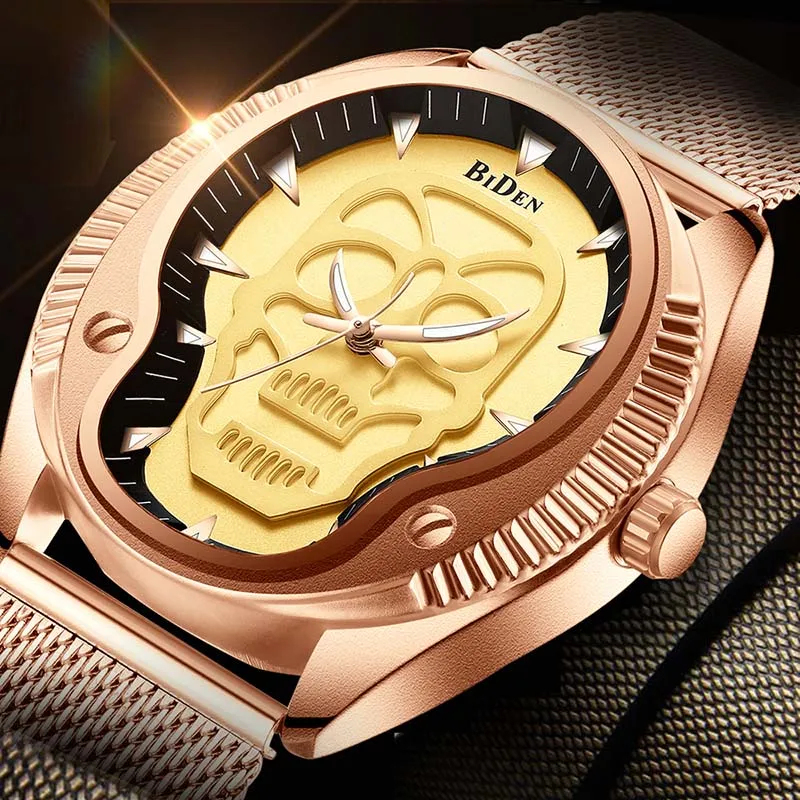 Часы наручные мужские кварцевые брендовые Роскошные креативные с черепом из