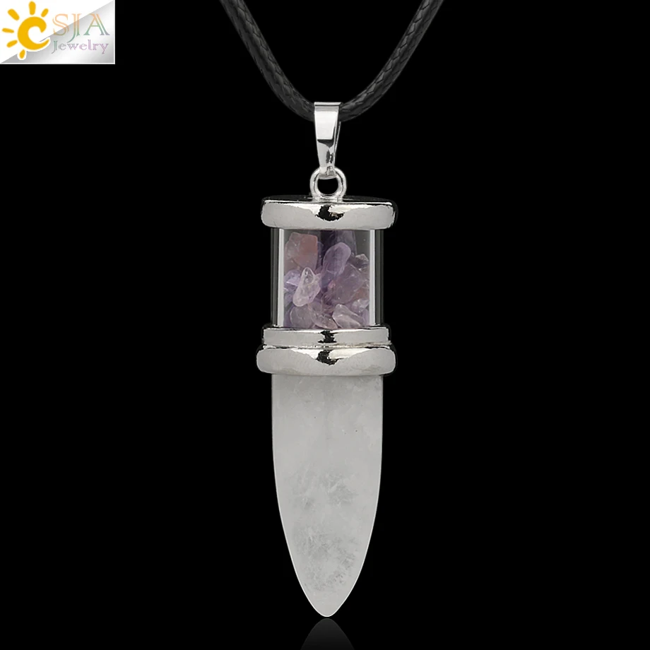 Crystal-A-Chain CSJA в форме пули подвески из натурального камня розовый кварц Фиолетовый Кристалл ожерелья Желая бутылка конус рейки Маятник для женщин и мужчин G284 - Окраска металла: Crystal-A-Chain