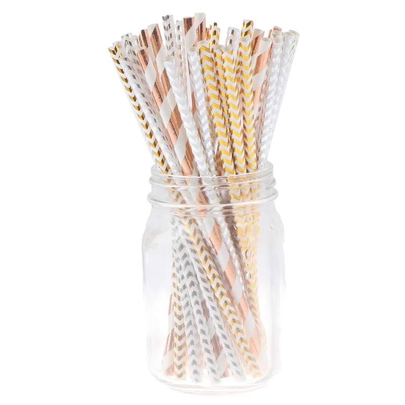 25 шт. розовое золото полоски фольга бумажные соломки свадебные сувениры питьевые