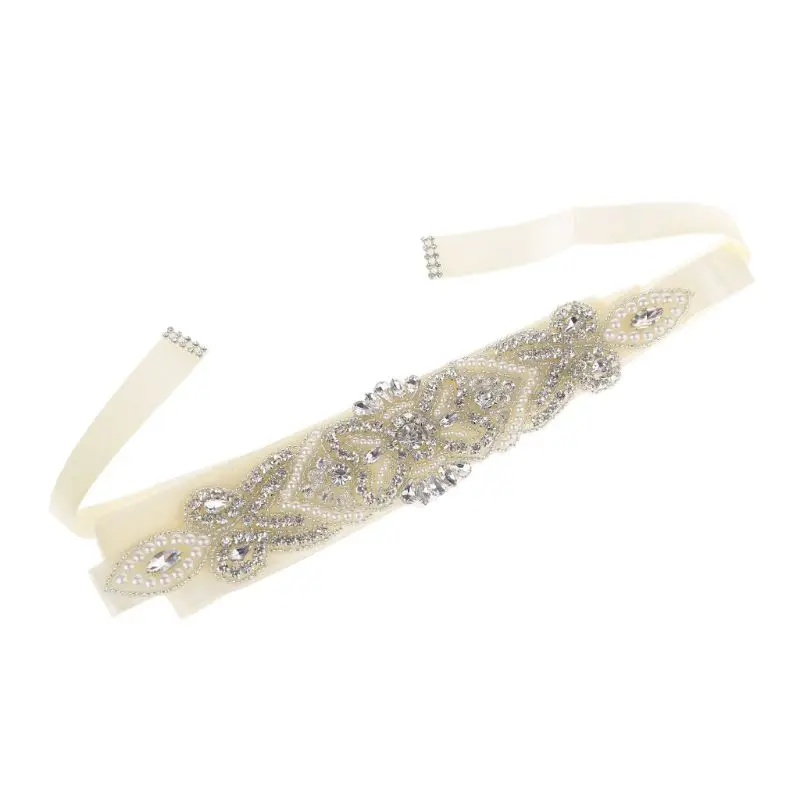 

2021 New Rhinestone Bridal Waist Belt Satin Ribbon Trim Applique Wedding Dress Gown Decor