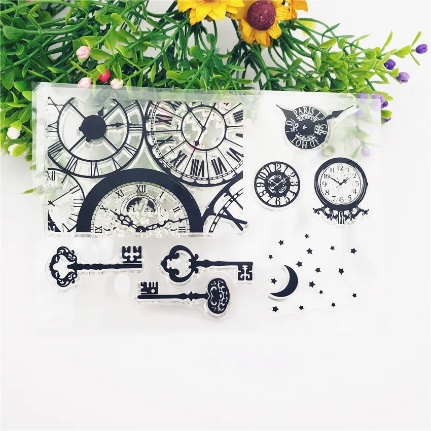 

Retro Clock Keys Stamp Transparent Clear Stamps Silicone Seal for DIY Scrapbooking Card Making Photo Album Decoration Crafts