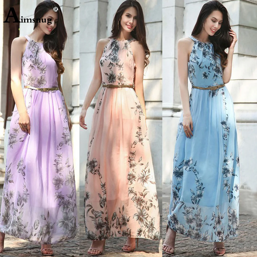 Летние платья Женское Платье макси с лямкой на шее повседневное праздвечерние