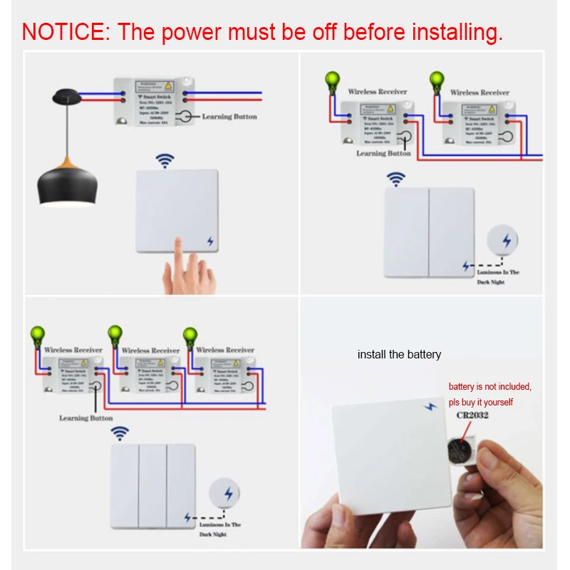 Беспроводной смарт переключатель 433 МГц 1/2/3 клавиши модуль радиоресивера 220 В
