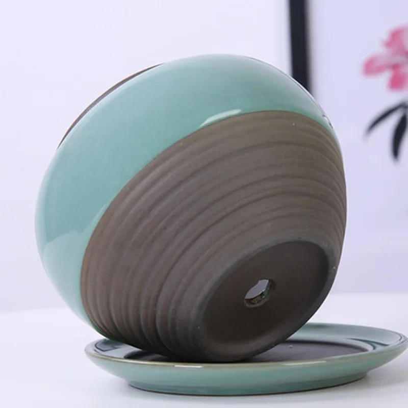 Succulent Small Landscape Ceramic Flowerpot With Tray Flower Pot Creative Simple Sky Green Plant Orchid Indoor Decoration | Дом и сад