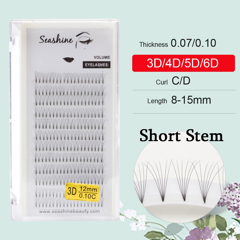 

Seashine Lashes Short Stem Pre Made Fans Lashes Extension Russian Pre Made Volume Fans 3D/4D/5D/6D Pre-fanned Lashes Extension