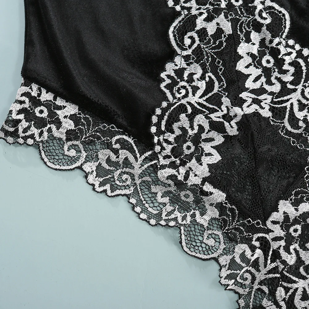 

AIIOU Sexy Lace Lingerie Bodysuit Backless Lace Sleepwear Women Hot Catsuit Underwear Black G-string Babydoll Sleepwear Teddies