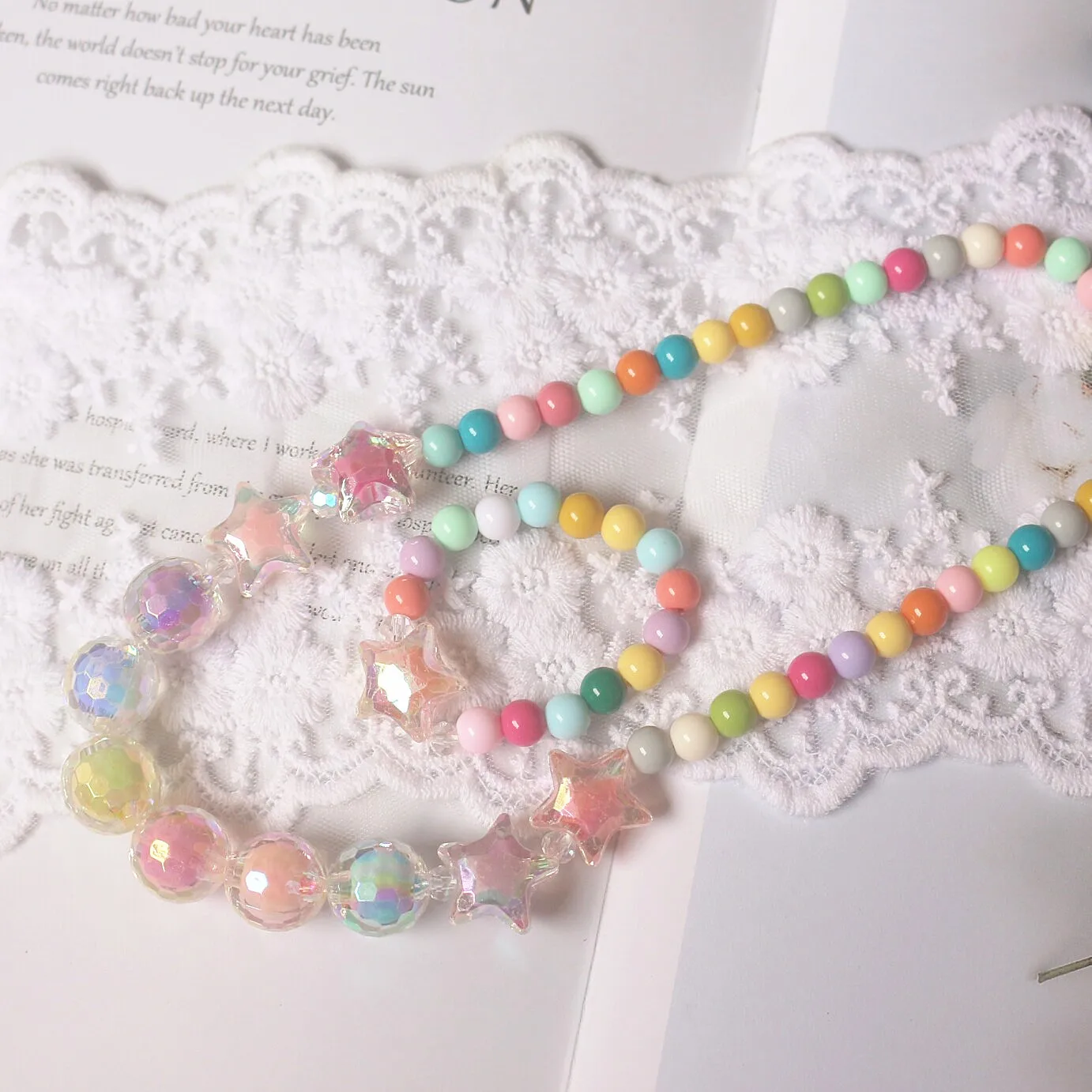 Korean-Style Shiny Five-Pointed Star AB Candy-Colored Hipster Cute Kids Girl's Necklace + Bracelet Set | Украшения и