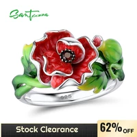 santuzza silver ring for women 925 sterling silver gorgeous red flower shiny garnet nano cz fashion jewelry handmade enamel