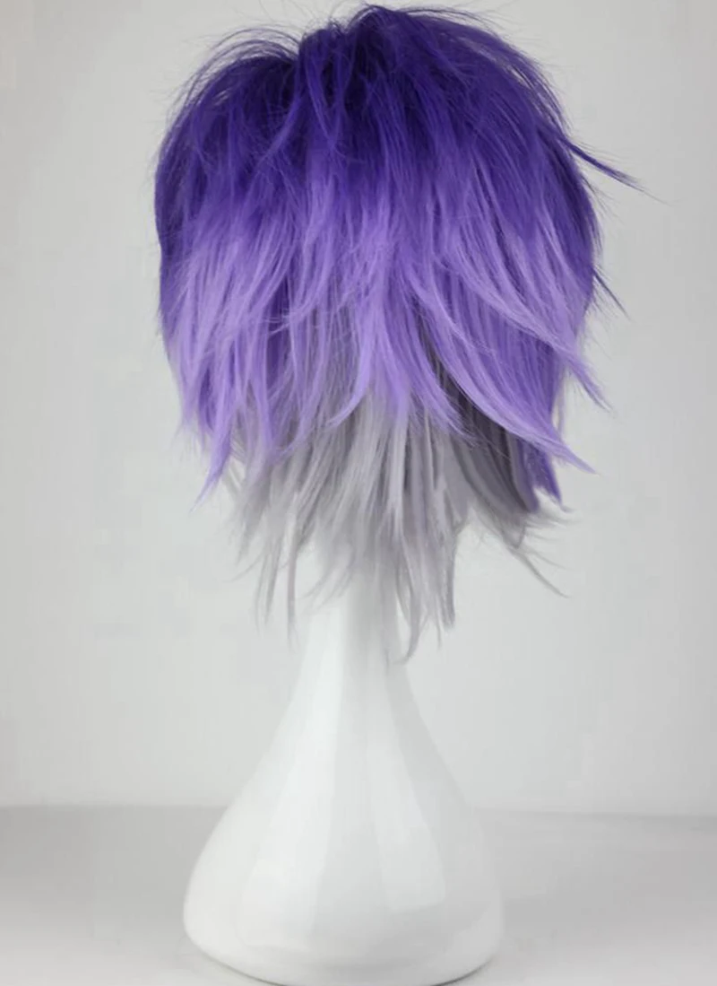 Парик для косплея из искусственных волос короткие фиолетовые серые термостойкие