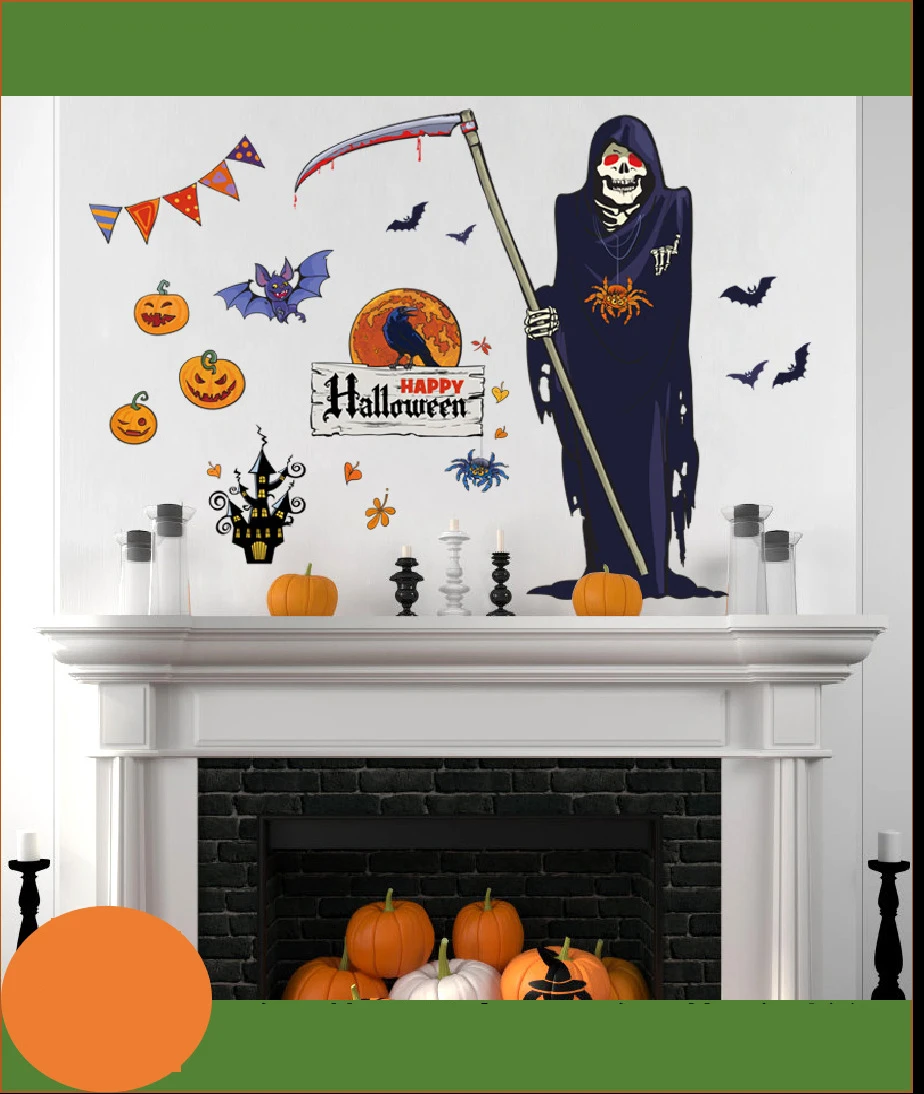 

5PCS Halloween Scary Witch with Bat Spider Cat and Crow Decorate Wall Stickers Window Sticker Decoration Halloween Party new