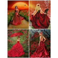 portrait red dress woman diamond painting cross stitch 5d diy full diamond embroidery mosaic art home decoration wall pictures