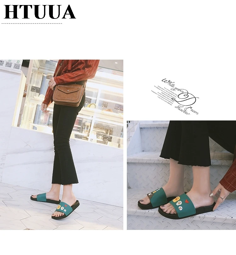 HTUUA/модные тапочки с героями мультфильмов; женские домашние шлепанцы на плоской подошве; пляжные вьетнамки; Летние босоножки; женская обувь; SX2302