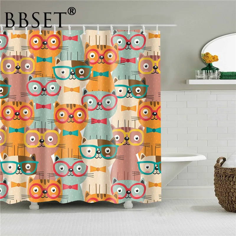 

Cat Family Animal Shower Curtain Back View of Off-white Cat Pattern Waterproof Multi-size Douchegordijn Bathroom Decor