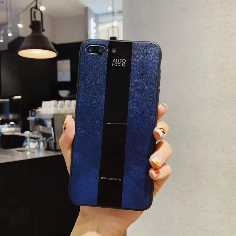blue Чехол для iPhone XS MAX X XR XS 7 8 6 6S Plus из искусственной кожи+ стеклянная крышка для модных женщин и мужчин чехол s для samsung S8 S9 S10 Plus Lite - Цвет: blue