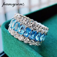 pansysen new arrival eternity full stones finger rings for women men solid 925 sterling silver aquamarine emerald gemstone ring
