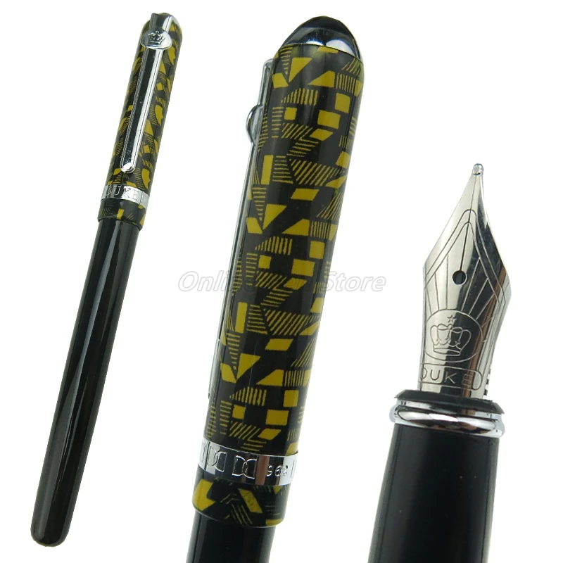 

Duke 962 Yellow Checked Cap Pattern Medium Nib Fountain Pen Professional School Office Stationery Writing Tool Pen Gift