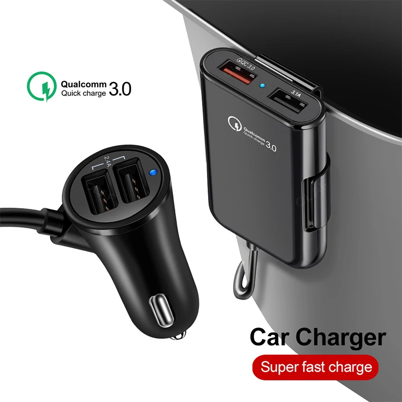QC3.0 автомобильное зарядное устройство с креплением на заднюю панель USB 4