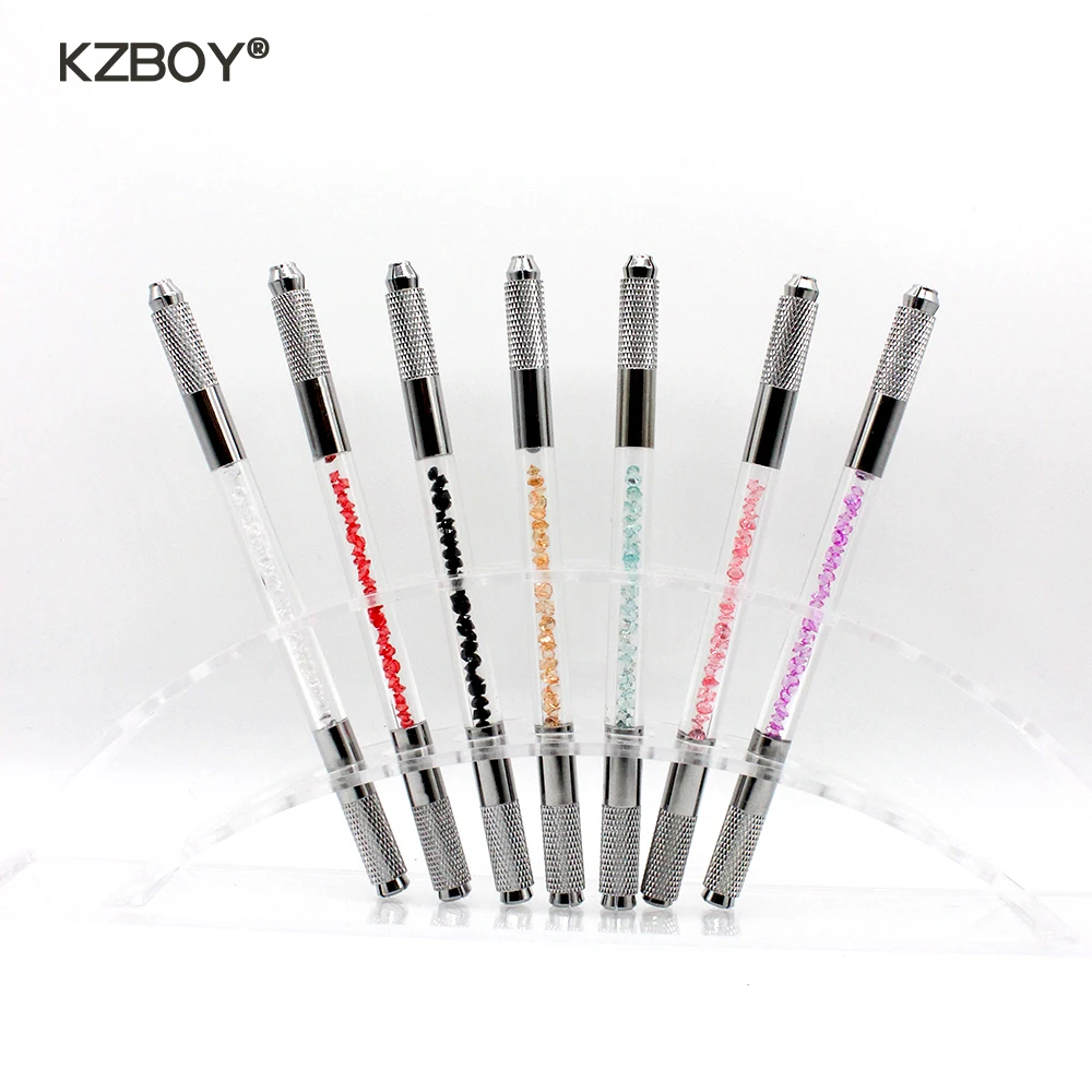 KZBOY 50PCS Crystal Microblading Pens Double Sided Microblading Handles in Sterile Individual Pouch for Eyebrow Eyeliner Tebori