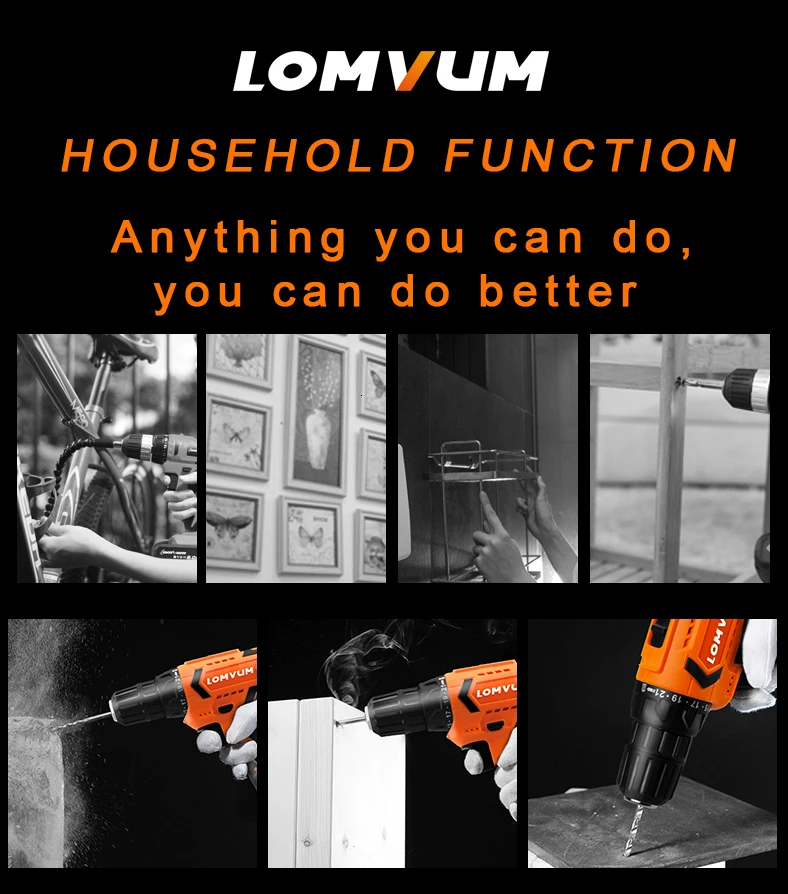 LOMVUM Аккумуляторный шуруповерт электроинструменты 24 В двойная скорость электрические ручные инструменты аккумуляторная электрическая шуруповерт дрель
