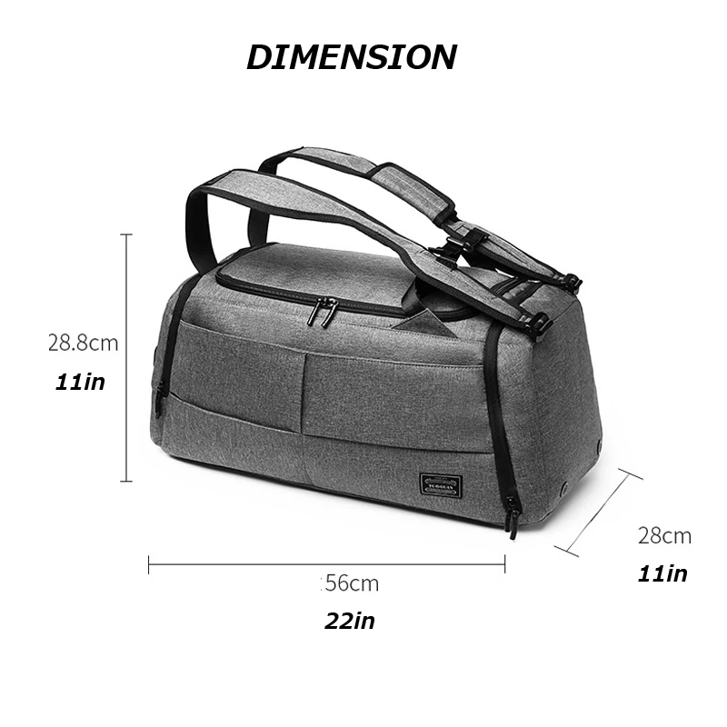 Men Multifunction Fitness Bag Dry Wet Separation Gym Travel Bag Portable Polyester Grey Black Yoga Kung Fu Martial Arts Handbag