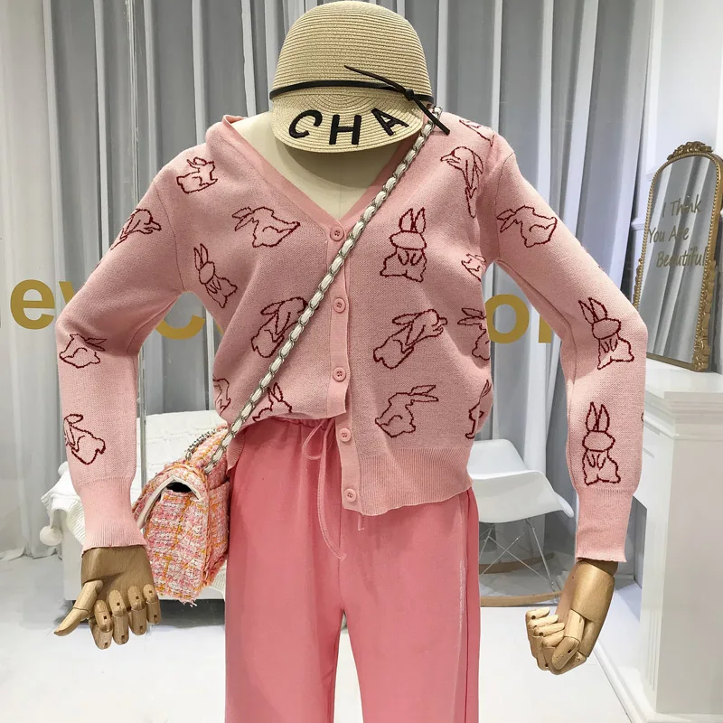Женский тонкий вязаный кардиган ALPHALMODA с милым рисунком кролика модные вязаные