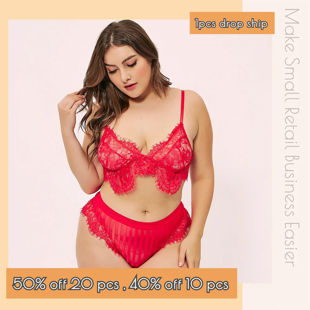 

Комплект женского кружевного нижнего белья размера плюс, бюстгальтер без косточек, сетчатый Бралетт, большие размеры CT 3080