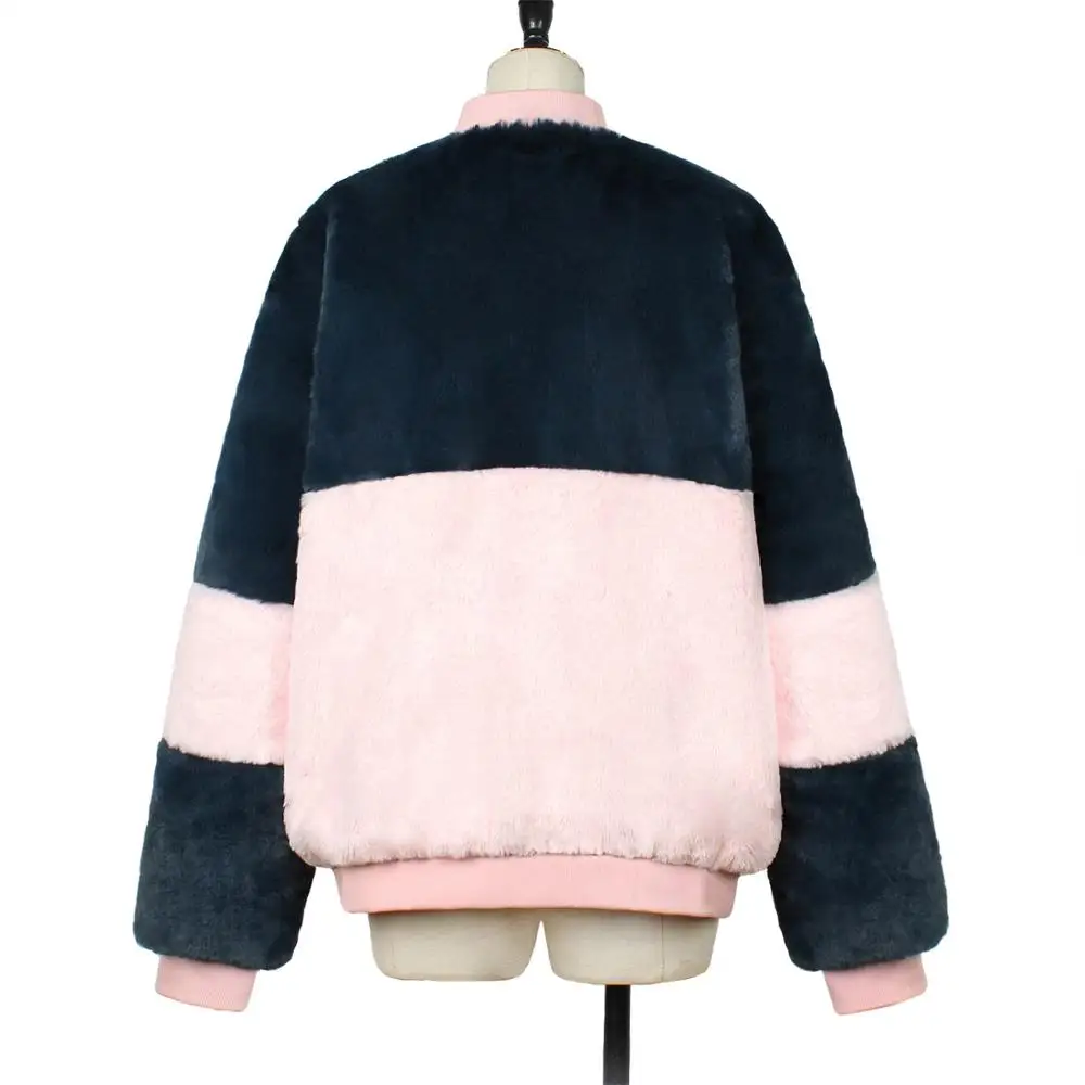 

Faux Fur Coat Women 2019 Streetwear Autumn Winter Elegant Casual Long Patchwork Fur jacket Warm Plush Coat Female overcoat