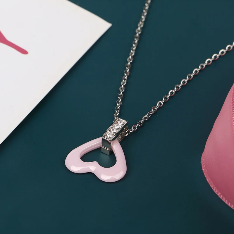 Женский милый романтичный розовый кулон в форме сердца ожерелья со стразами