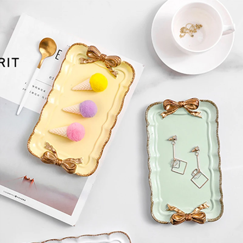 Креативная десертная тарелка из смолы лотки для хранения золотых макаронов с
