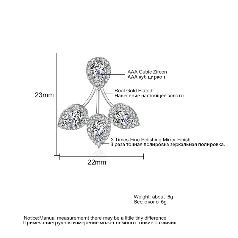 Женские свадебные серьги гвоздики RAKOL красивые в форме капли воды с кубическим