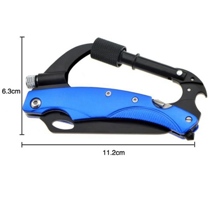 New 8 In 1 Outdoor Survival Multifunctional Foldable Knife Carabiner Phillips Screwdriver Hook Keychain Knife(Blue) | Спорт и
