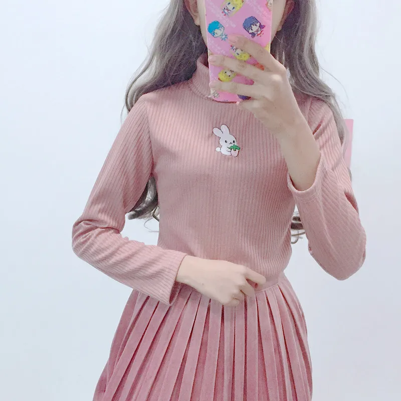 Новинка Осенний Повседневный женский свитер пуловер kawaii Bunny тянущийся Топ очень
