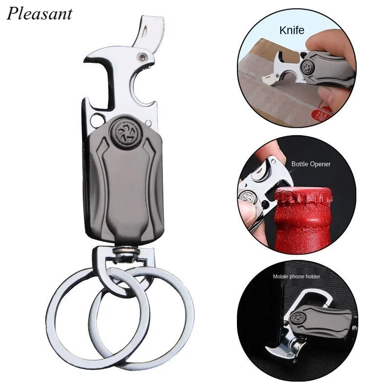 

2020 Cool 360 Degree Rotating Keychain Bottle Opener Knife Multifunctional Men's Key Hanging Buckle Gift Free Shipping