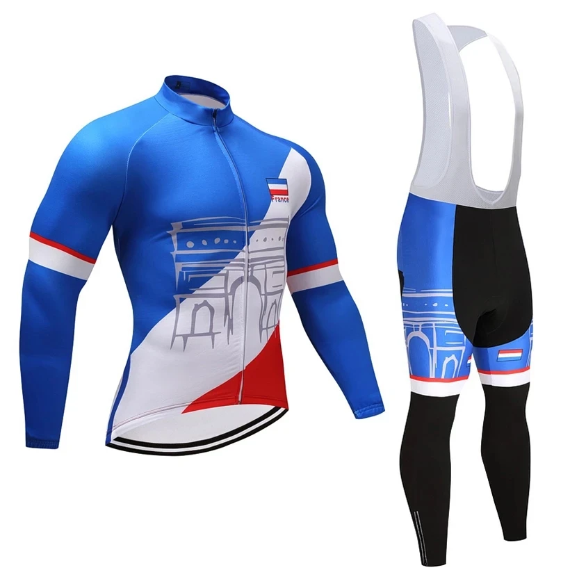 

Winter TEAM france pro cycling jersey 20D Pad bike pants suit Ropa Ciclismo Thermal fleece bicycling wear Maillot Bottoms