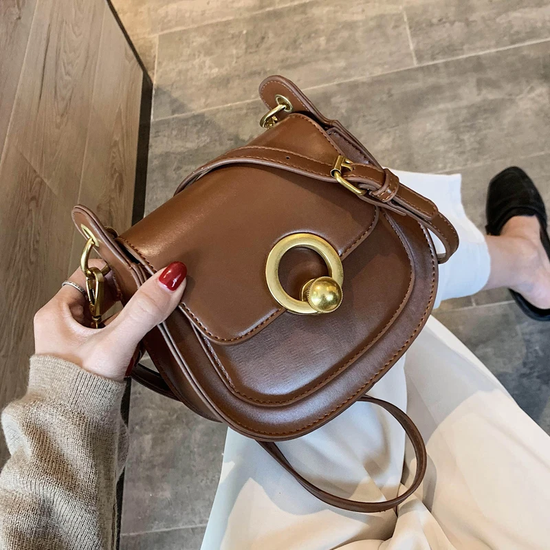 

PU Leather Saddle Bags for Women 2021 Fashion Shoulder Simple Bag Lady Solid Color Handbags Trendy Bags Shoulder Bags Portable