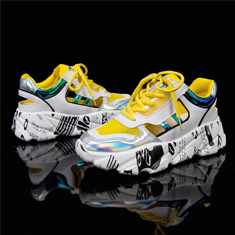 2020 летние разноцветные женские кроссовки с вырезами на платформе Повседневная