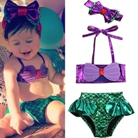 2021 new 3pcs toddler kids baby girl mermaid bowknot swimsuit swimwear bathing suit summer tankini bikini suit beachwear biquini