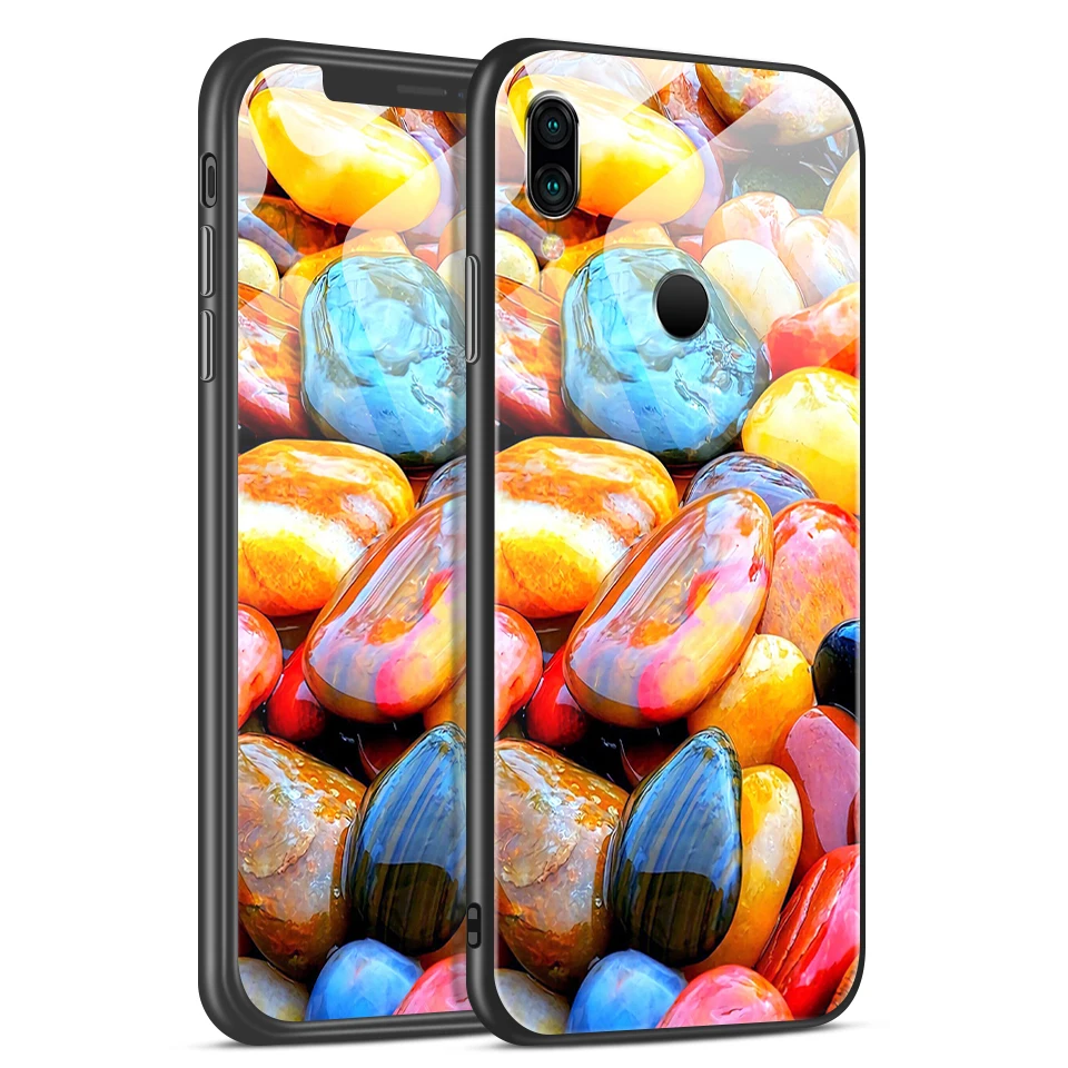 H140 Для Xiaomi Redmi Note 6 звездный узор закаленное стекло чехол для телефона Redmi Note 7 мягкий силиконовый край полная защита жесткий чехол - Цвет: H140