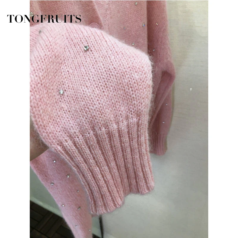 Шерстяной розовый женский кардиган мохеровая куртка осень зима v-образный Вырез