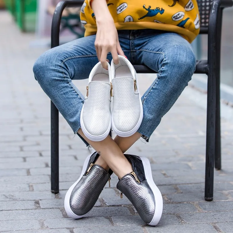 

Casual women shoes 2019 New Spring autumn Womens Soft Bottom Casual Sneakers Flat Slip On Double Zip Trainers Flat Shoe S6-07