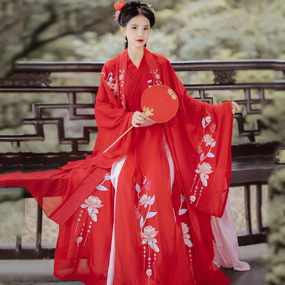 

Chinese Traditional Hanfu Costume Women Red Wedding Dress Dance Clothing