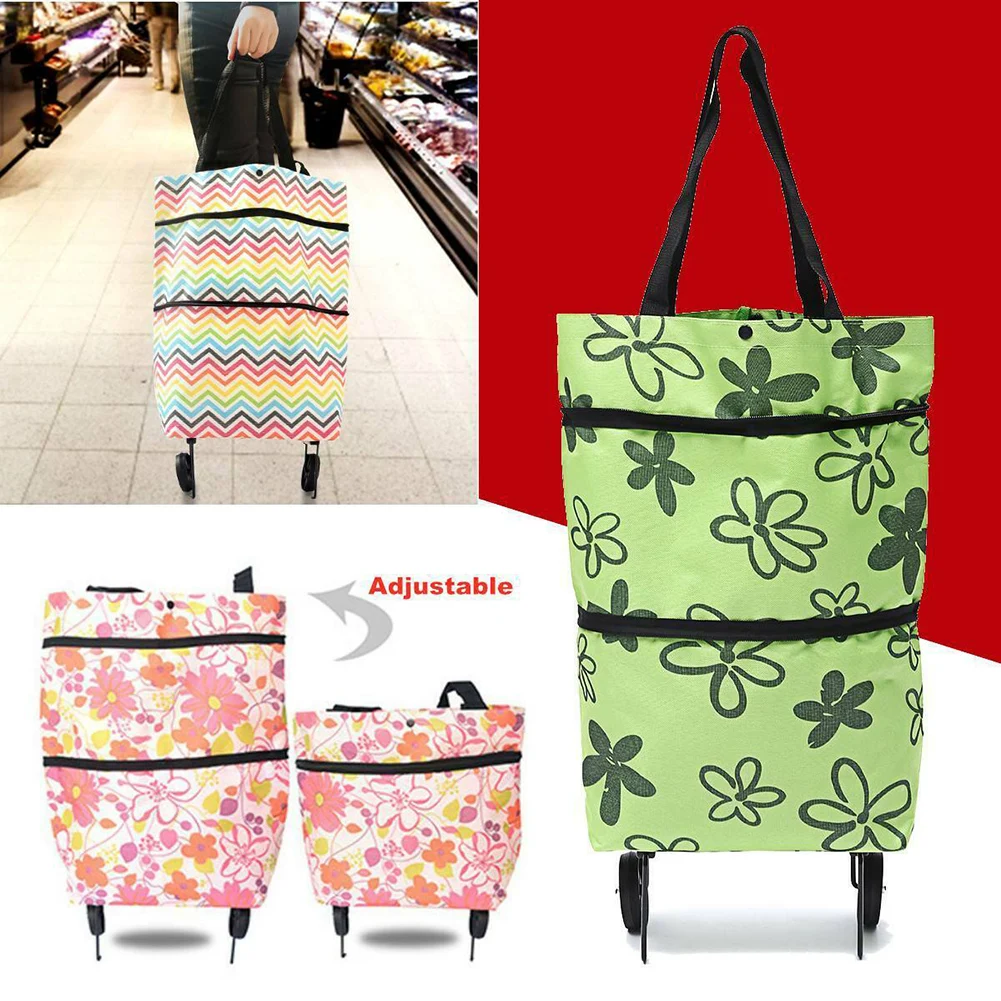 

2 In 1 Portable Foldable Shopping Cart Multifunction Telescopic Storage Bag with Wheel TC21