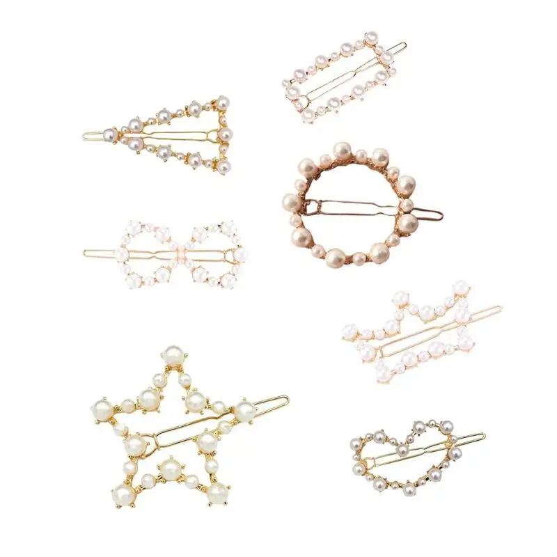 Корейский стиль геометрический Сердце Звезда жемчуг заколка женский хвостик для