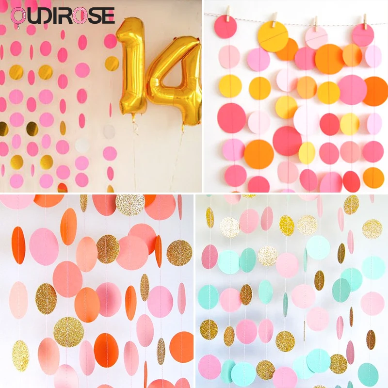 Бумажное знаменце "Круглые точки разных цветов" длиной 3,5/5 см для украшения свадеб, детских вечеринок, дня рождения и помещений.