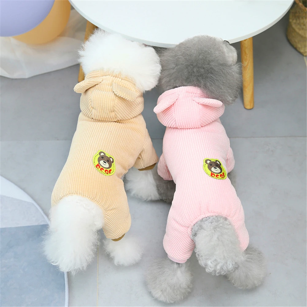 

One-Piece Dog Clothes Winter Overalls for Dogs Warm Jumpsuit for Small Dogs Corduroy Fleece Teddy Warm Fleece Dog Hooded Clothes